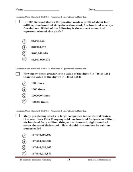 5th Grade Arkansas Common Core Math - TeachersTreasures.com | Teachers ...