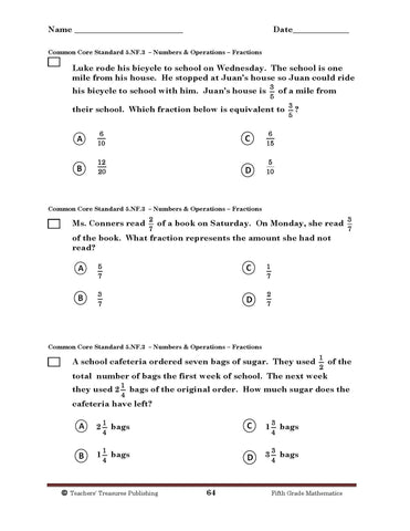 5th Grade Connecticut Common Core Math - TeachersTreasures.com ...