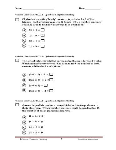 5th Grade Oregon Common Core Math - TeachersTreasures.com